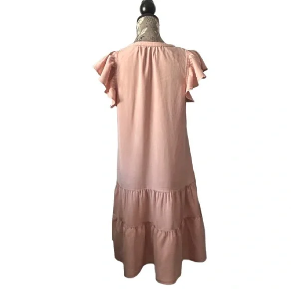 Knox Rose Women's M Light Pink Dusty Rose Short Sleeve Mini Ruffled Tunic Dress - Picture 2 of 13